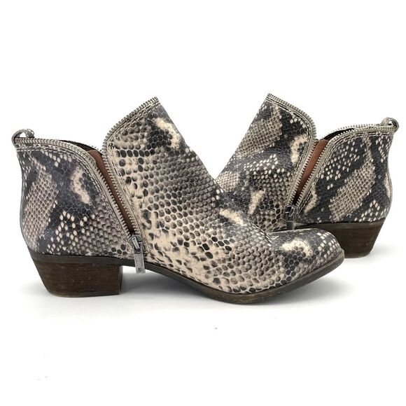 Lucky Brand Bartalino Booties Gray Snakeprint Embossed Leather Boots Size 9.5 - Picture 12 of 16